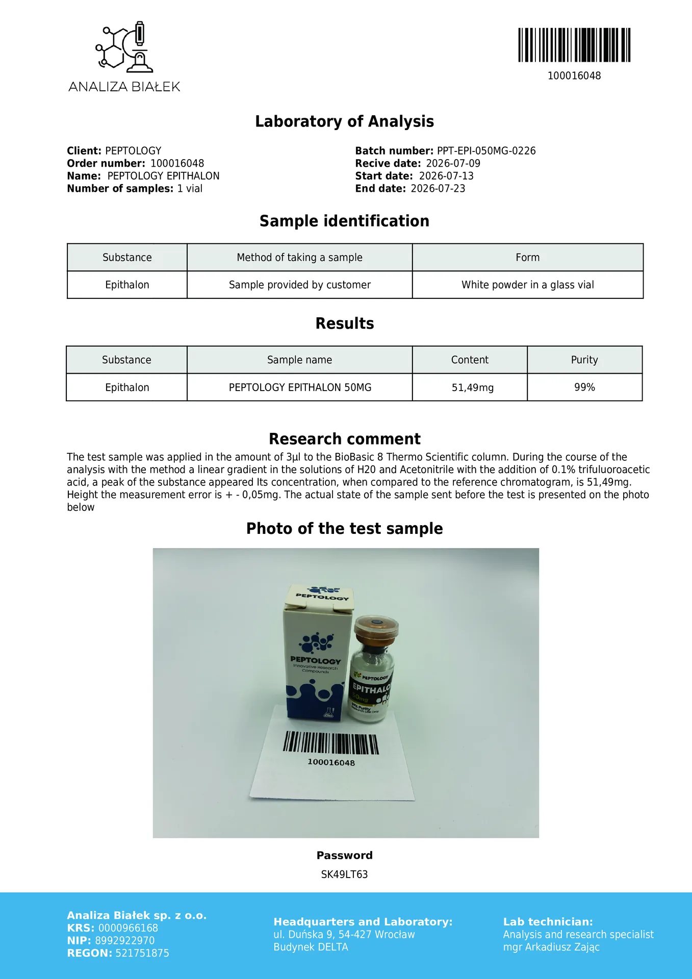 Epithalon 50 mg – tetrapeptid (AEDG) za raziskave telomeraze – slika 2