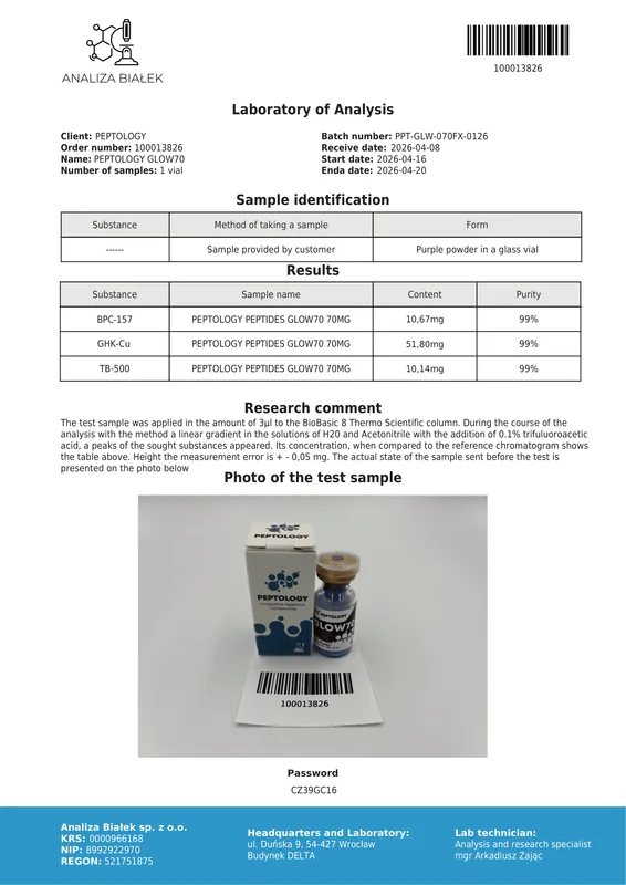 GLOW70 – Peptidni kompleks (BPC-157 10 mg + GHK-Cu 50 mg + TB500 10 mg) – slika 2