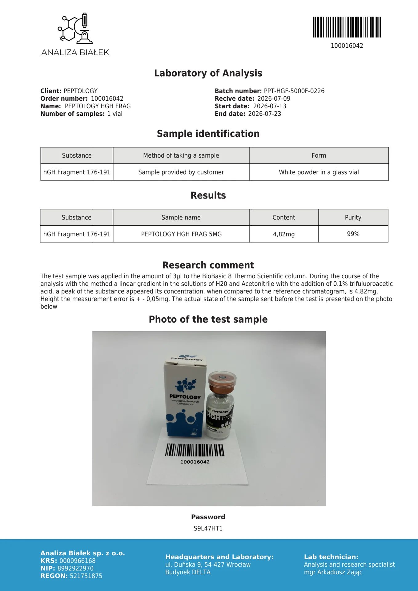 HGH Frag 5mg – C-terminalni fragment 176-191 rastnega hormona – slika 2