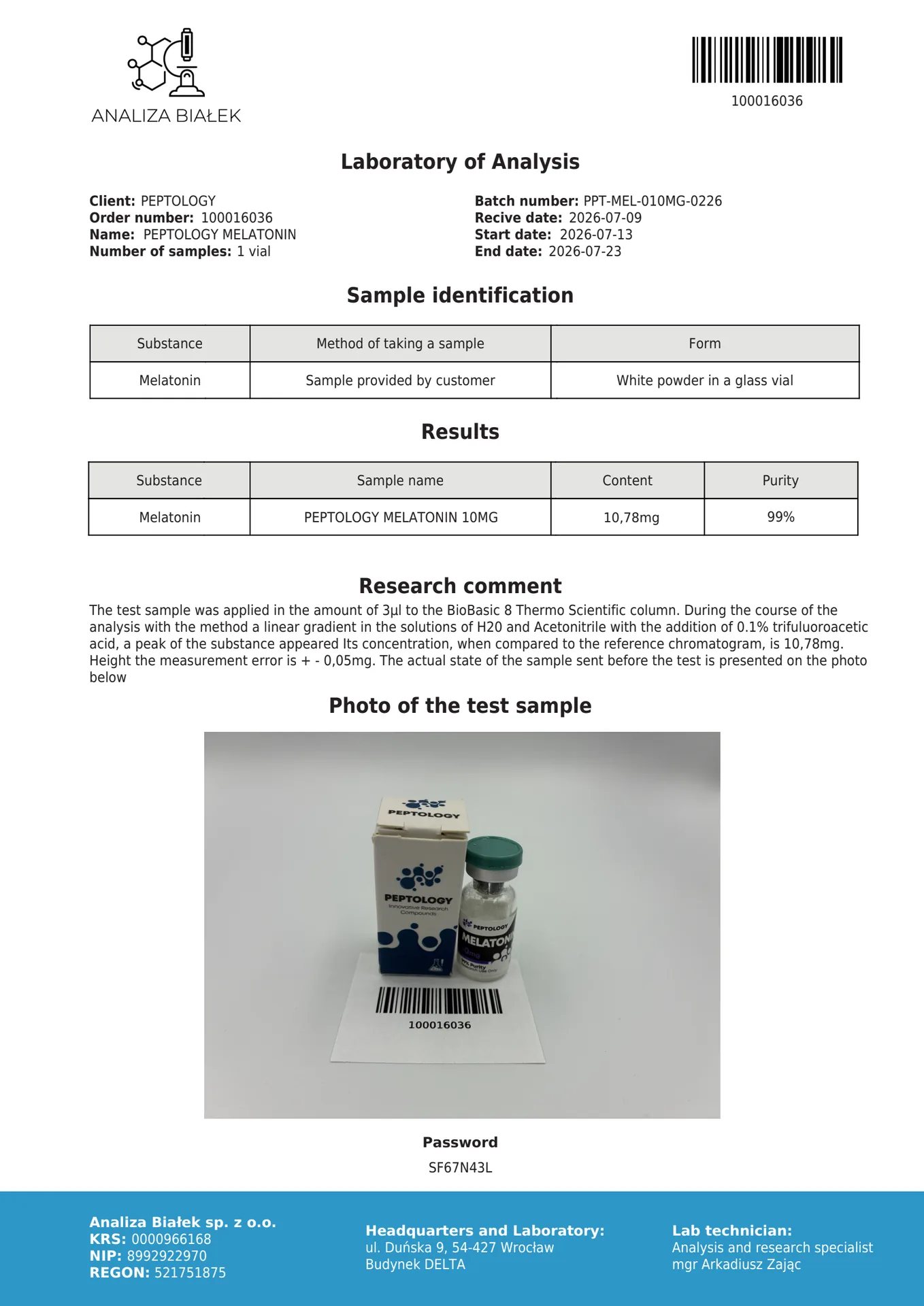 Melatonin 10 mg – hormon češarike za laboratorijske raziskave – slika 2