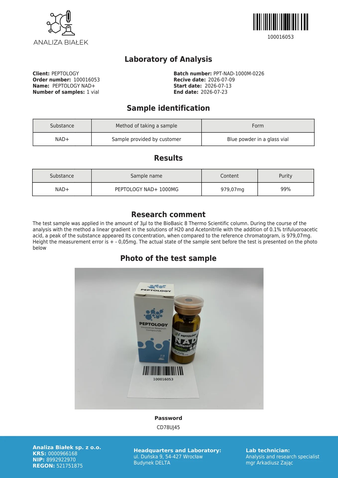 NAD+ (Buffered) 1000 mg – koencim za laboratorijske raziskave – slika 2
